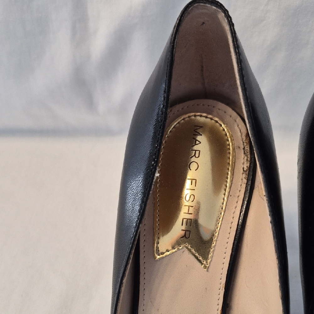 Marc Fisher Black Leather Pointed-Toe Pumps - Picture 6 of 9